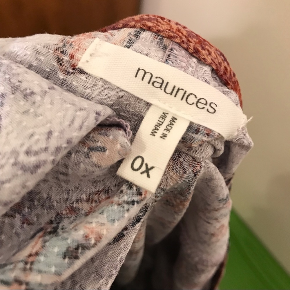 Maurices Floral Kimono Long Length Purple Brown Border Print Size 0X - Picture 13 of 15